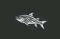 Stylized tribal fish silhouette in white on dark background, featuring curved lines and geometric patterns. Isolated design element ready for creative projects.