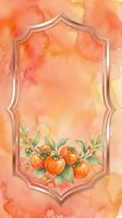 Ornate decorative frame with watercolor tomato botanical illustration on warm peachy background, isolated design element suitable for greeting cards, invitations, and digital projects.