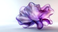 Ethereal flowing purple silk fabric floating in gentle waves creates elegant abstract form against soft gradient background, showcasing translucent material in motion.