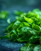 Fresh basil leaves with water drops on dark background, macro shot showing vibrant green color and natural texture. For food and cooking concepts.
