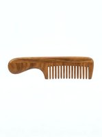 Wooden hair comb with handle isolated on white background, ready for grooming product design, beauty packaging, and haircare retail applications.