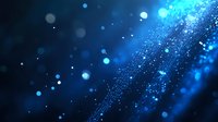 Glowing blue particles and light streaks create dynamic motion effect against dark background, abstract bokeh circles floating in space for technology designs.