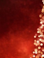Festive red background with glowing bokeh lights cascading along right edge, creating magical holiday atmosphere. Deep crimson texture adds luxurious depth.