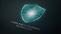 Glowing neon shield with geometric lines symbolizing cyber risk insurance and technology protection on dark background.