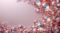 Sparkling diamonds scattered on rose gold background creating luxurious border composition with copy space for jewelry or fashion design elements.