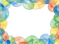 Colorful watercolor circles frame border on white background with copy space for text, artistic design element for creative projects and presentations.