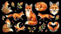 Red fox sticker set with autumn elements, isolated on transparent background. Great for t-shirt design, print on demand, clipart, stickers, and sublimation projects.