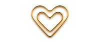 Gold heart-shaped paper clip isolated on white background, symbol of love and organization for Valentine's Day, wedding, and romantic stationery designs.