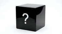 Black cube with white question mark symbol representing mystery, uncertainty, and unknown possibilities for business concepts.