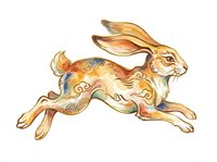 Decorative golden rabbit with ornamental patterns leaping in mid-stride, isolated on transparent background. Ready for t-shirt designs, clipart, stickers, sublimation, and print-on-demand products.