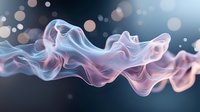 Ethereal flowing smoke in pink and blue colors creating abstract waves against dark background with bokeh light effects and dreamy atmosphere.