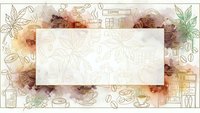 Watercolor coffee background with hand-drawn elements and blank space for text. Warm brown tones with botanical illustrations and cafe motifs.