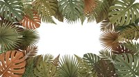 Tropical leaves frame border with monstera, palm fronds and ferns creating natural botanical background for summer designs and tropical themed projects.