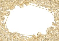 Golden ornate mandala frame with intricate floral patterns and decorative elements on white background for wedding invitations and luxury design projects.