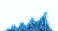 Digital cityscape with upward trending graph visualization in blue tones, representing business growth, financial data analysis, and market expansion for corporate presentations.
