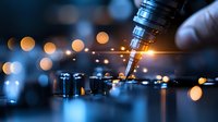 Precision drilling tool creating sparks on metal surface with bokeh lights in industrial manufacturing workshop environment for engineering projects.