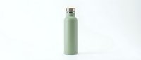 Sage green insulated water bottle with stainless steel cap on white background, suitable for beverage product mockups and lifestyle marketing campaigns.