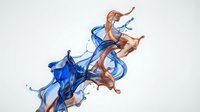 Abstract flowing smoke in blue and orange colors creating dynamic swirls and curves on white background for creative design projects.