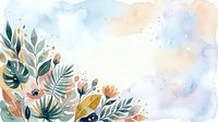 Watercolor botanical illustration with isolated foliage, leaves, and floral elements on white background. Soft pastel colors in blue, peach, and gold tones. Ready for design projects, invitations, and decorative applications.