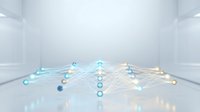 Abstract network visualization with interconnected glowing nodes and flowing data streams in modern digital space, suitable for technology, connectivity, and business concepts.