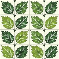 Seamless botanical pattern with green elm leaves arranged in geometric tiles. Repeating nature motif in dark and light shades creates continuous wallpaper design.