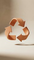 Recycling symbol made from curved copper arrows arranged in circular pattern on neutral background, representing sustainability and environmental conservation.