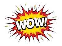 Comic book style WOW explosion burst with red and yellow colors on white background. Pop art speech bubble for advertising and promotional materials.
