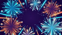 Colorful fireworks display with blue and orange bursts against dark purple night sky for celebration events and festive occasions.