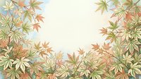 Autumn maple leaves in warm orange, gold, and green tones frame a cream background, creating a seasonal border design suitable for fall invitations and greeting cards.