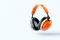 Modern orange wireless headphones with black ear cushions floating on white background, isolated product photography for audio equipment advertising.