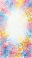 Watercolor rainbow frame with decorative swirls and stars on white background for invitations, greeting cards, scrapbooking and creative projects.