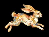 Decorative golden rabbit with ornamental patterns leaping in mid-stride, isolated on transparent background. Ready for t-shirt designs, clipart, stickers, sublimation, and print-on-demand products.