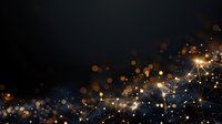 Glowing network connections with golden and blue bokeh lights on dark background create futuristic technology concept for business presentations.