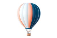 Colorful hot air balloon with blue, white, and coral striped pattern floating against clean background, ideal for travel and adventure designs.