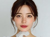 Young Asian woman with natural makeup and soft lighting for beauty and skincare concepts in studio portrait photography.
