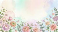 Watercolor floral border with pink and peach roses, green foliage, and butterflies on isolated white background. Perfect for wedding invitations, greeting cards, and design projects.