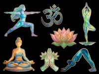 Yoga and meditation poses with om symbol and lotus flower, isolated on transparent background. Ready for t-shirt design, clipart, stickers, sublimation, and print-on-demand products.