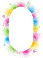 Watercolor floral frame with vibrant rainbow colors and delicate botanical elements on white background for spring designs and feminine projects.