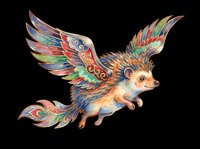 Colorful fantasy flying creature with vibrant rainbow wings and tail, isolated on transparent background. Ready for t-shirts, stickers, clipart, sublimation, and print-on-demand designs.