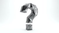 Metallic polygonal question mark symbol with geometric faceted surface design isolated on white background for modern digital presentations and infographics.