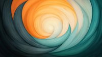 Mesmerizing spiral wave in orange and teal tones creates dynamic swirling motion effect, abstract curved lines blend into smooth gradient background.