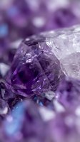 Purple amethyst crystal formation with natural faceted surfaces and translucent violet gemstone texture for healing and spiritual wellness concepts.