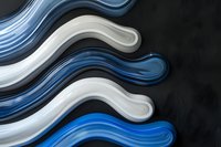 Abstract wavy lines in blue and white colors creating dynamic flowing pattern against dark background, modern minimalist design for contemporary wall art and digital media.
