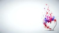 Abstract heart shape with colorful paint splashes and watercolor effects on white background for romantic designs and creative projects.