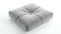 Soft gray velvet floor cushion with tufted button detail, isolated on white background, perfect for interior design and home decor product presentations.