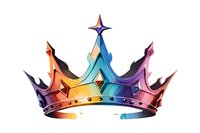 Colorful royal crown with rainbow gradient effect and metallic sheen featuring pointed peaks, jewels, and decorative details on white background, isolated design element.