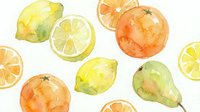 Watercolor citrus fruits collection with lemons, oranges, limes and pears isolated on white background for healthy food design and culinary projects.