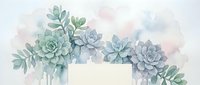 Watercolor succulent arrangement with blank card on soft pastel background for wedding invitations, greeting cards, and botanical design projects.