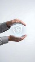 Hands holding glowing security shield icon with padlock symbol, representing data protection, cybersecurity, and safe digital business solutions for corporate safety.