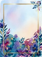 Watercolor floral frame with gold border and isolated design on white background, ready for invitations, greeting cards, posters, and digital projects.